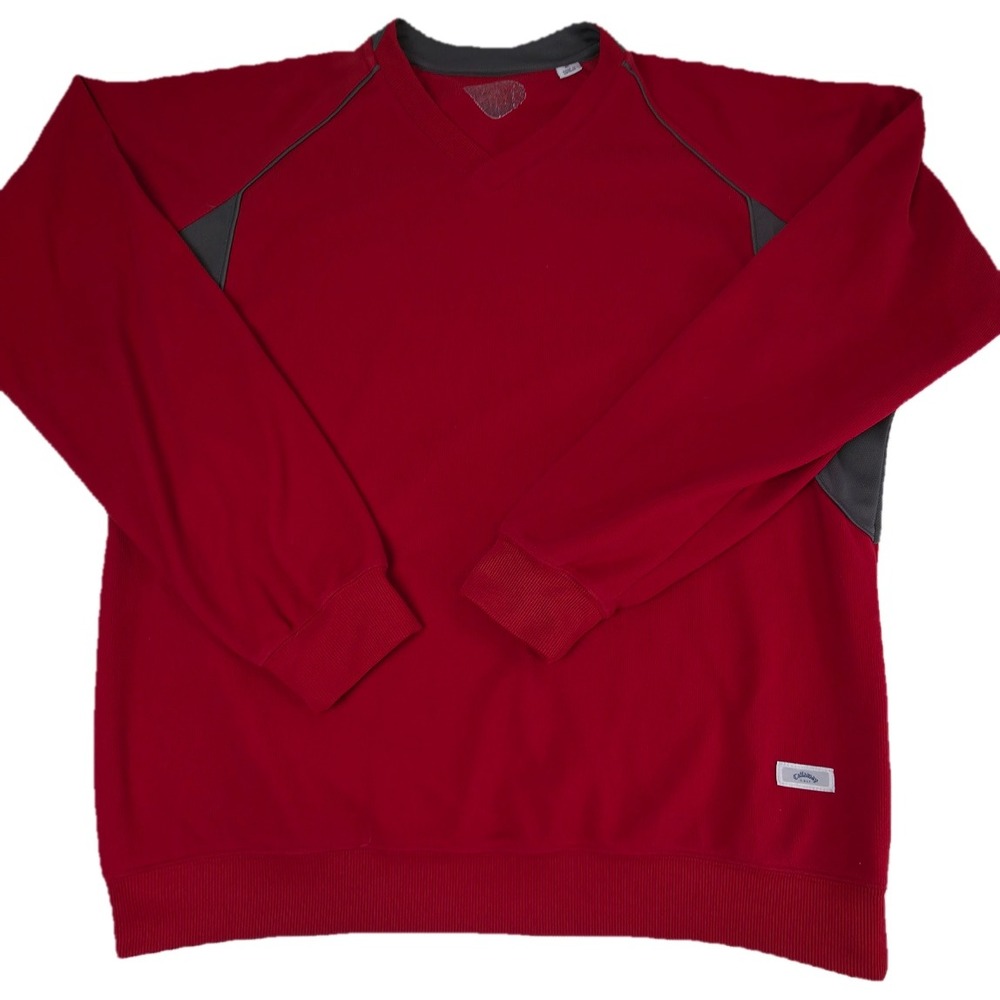 Callaway Golf Pullover Sweater Mens XL Red V-Neck Contrast Trim Good